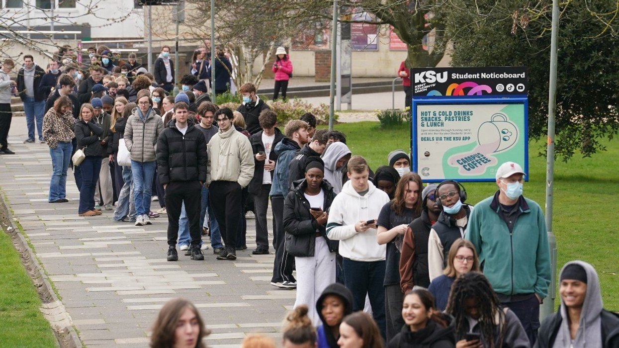 Students at the University of Kent queuing for antibiotics