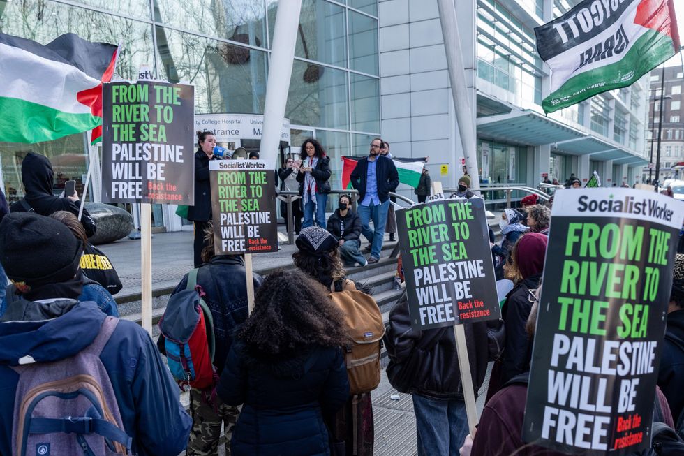 Students from London Student Action for Palestine protest outside University College Hospital