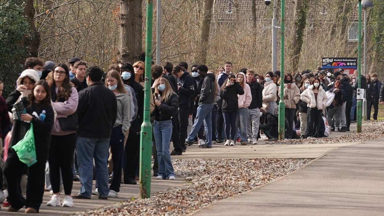 Students in Kent queuing for the meningitis vaccine