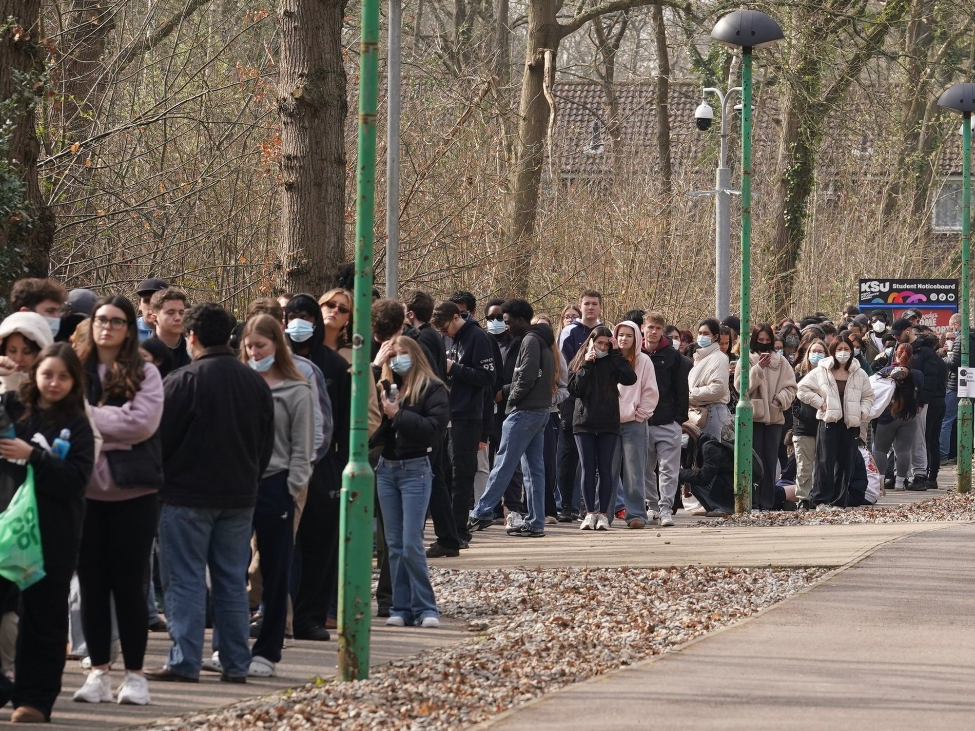 Students in Kent queuing for the meningitis vaccine