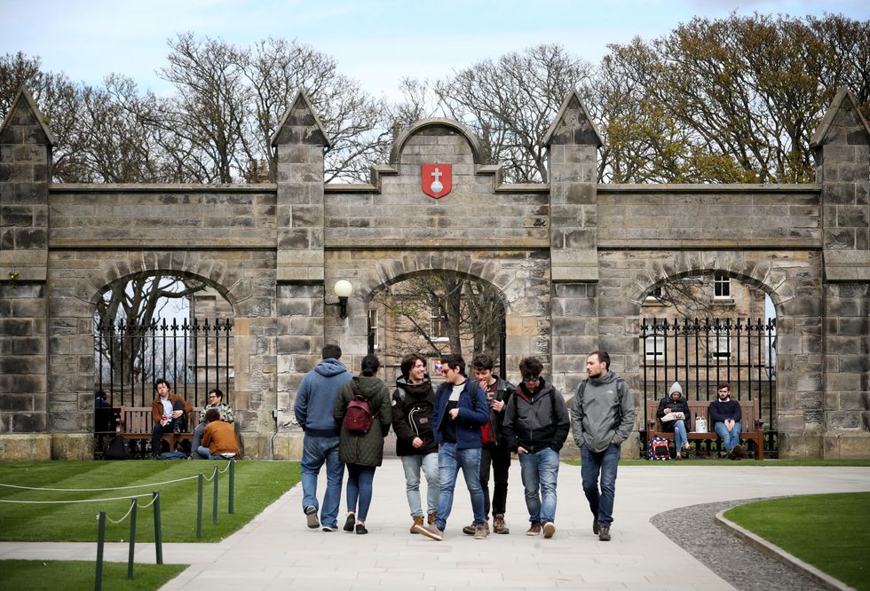 Students outside of the entrance to the Lower and Upper College Halls at the University of St Andrews.