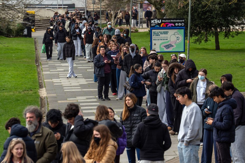 students outside Senate building