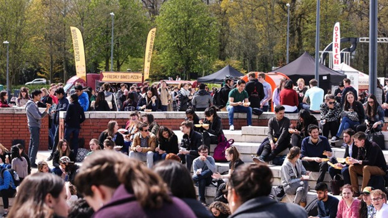 Students sat outside the University of Warwick