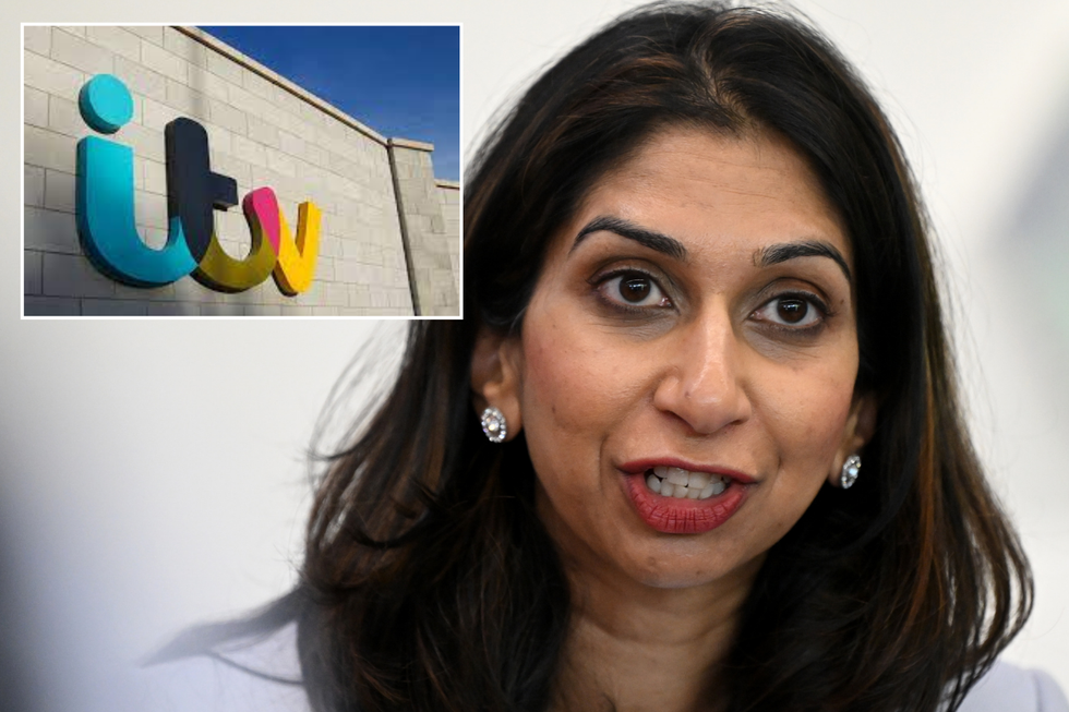 Suella Braverman alongside inset of ITV