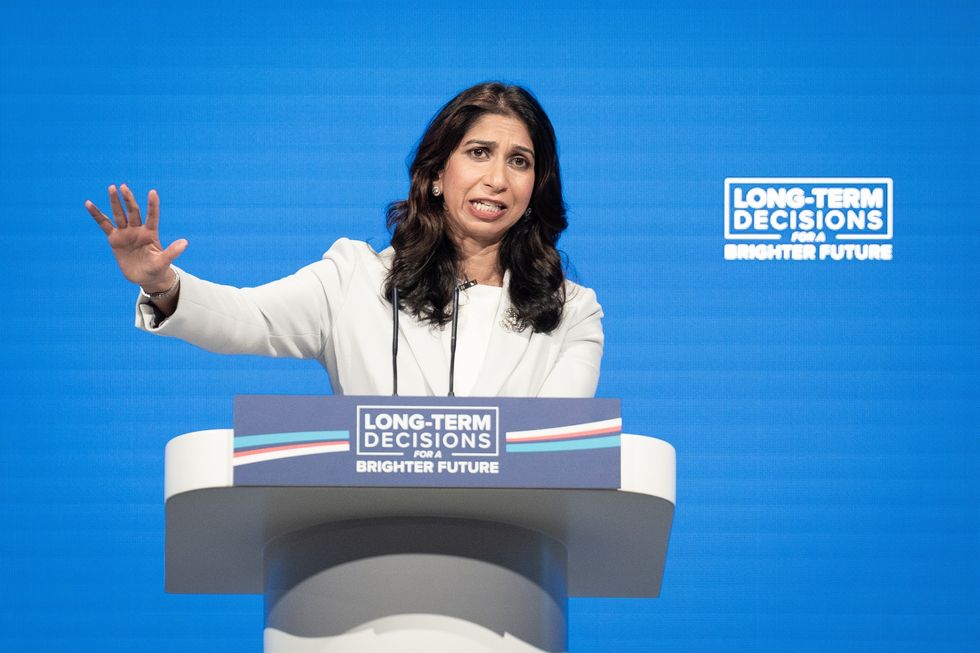 Suella Braverman delivers her speech at the Conservative Party Conference in Manchester