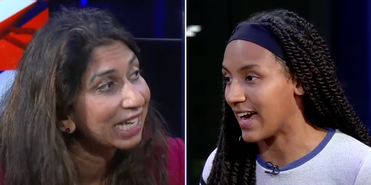 NextImg:Suella Braverman in furious clash with pro-Palestine student who accuses her of ‘war crime’