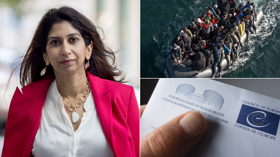 Suella Braverman (left), migrant crossings (top right), ECHR letter (bottom right)