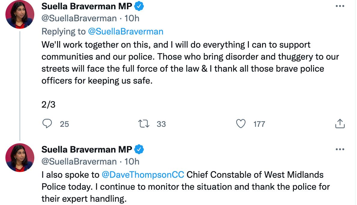 Suella Braverman pledged her support on Twitter