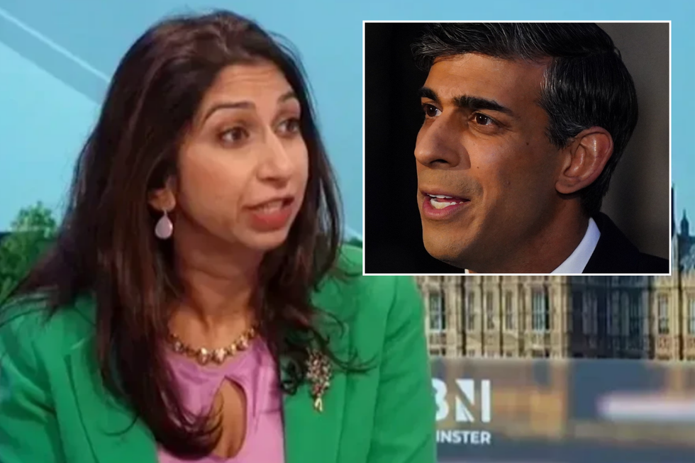 Suella Braverman with inset of Rishi Sunak