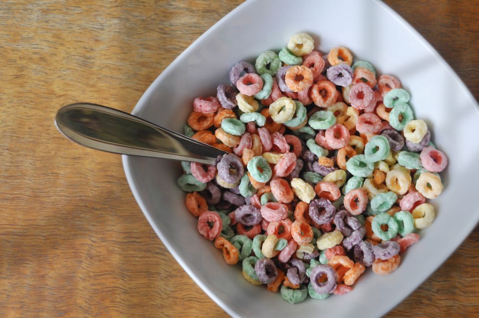 Sugary cereal in a bowl