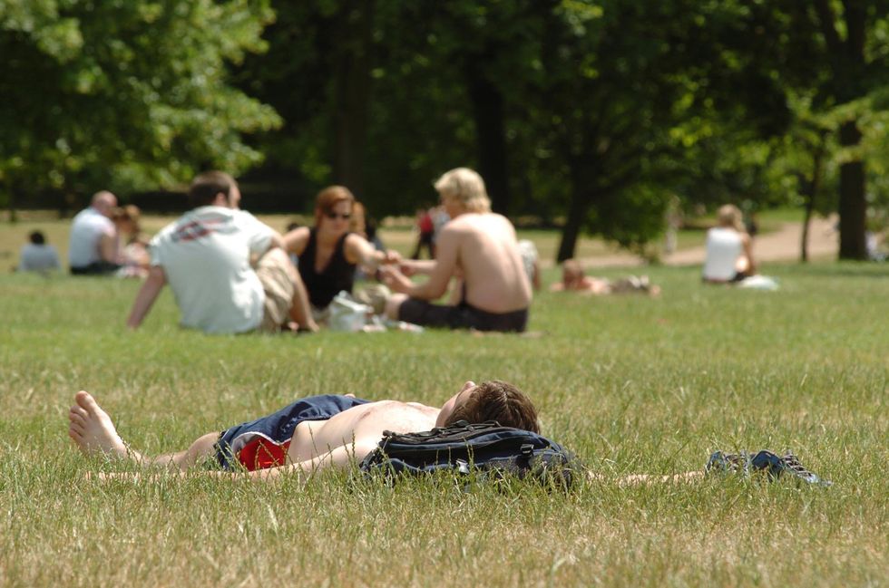 Sun-worshippers make the most of the current heatwave on Green Park in central London