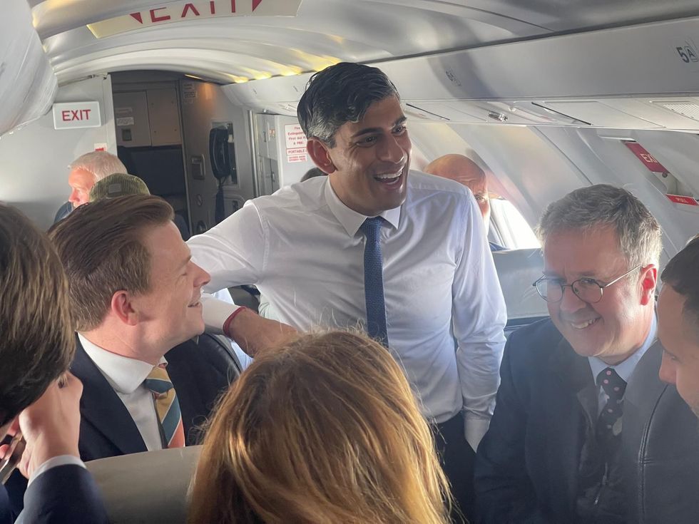 Sunak on the plane with journalists