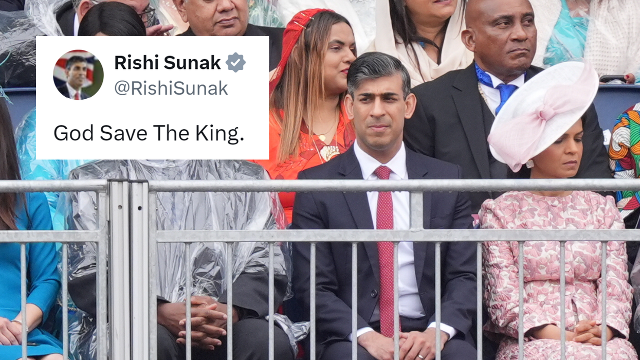 Sunak tweet/Sunak and Akshata Murty in the crowd