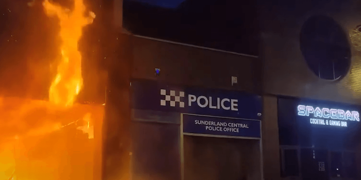 Sunderland riot: Police station set ablaze as officers face down ...