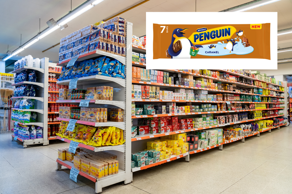 Supermarket aisle; Penguin biscuit