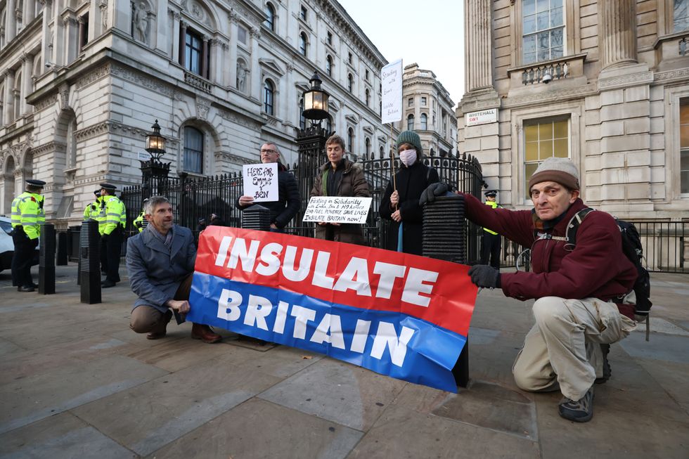 Supporters of Insulate Britain stage a 24 hour fast outside Downing Street, London, in a call for action on fuel poverty