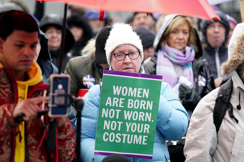Supporters of the Scottish Family Party take part in an Anti Gender Reform Bill demonstration and protest against changes to guidance regarding sex education in schools outside the Scottish Parliament in Edinburgh. Picture date: Thursday January 12, 2023.