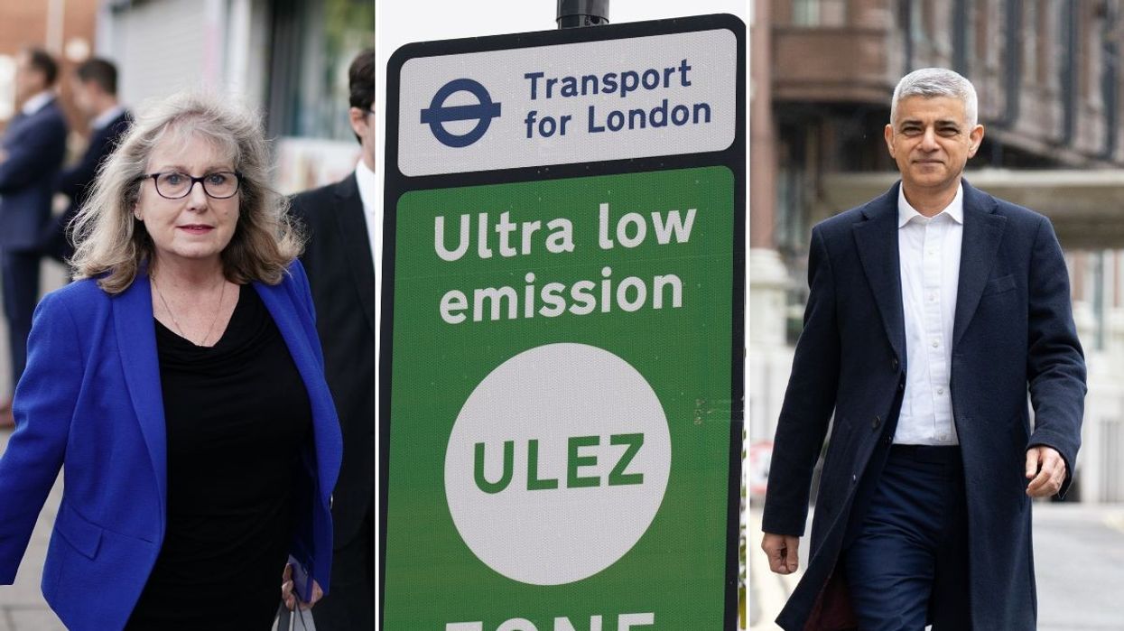Susan Hall, a Ulez sign and Sadiq Khan