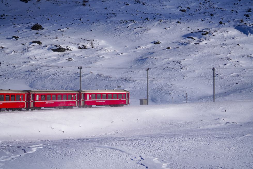 Swiss train in snow