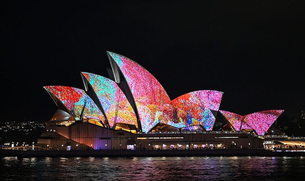 Sydney Opera House lighted up with vibrant colours as part of Vivid Sydney
