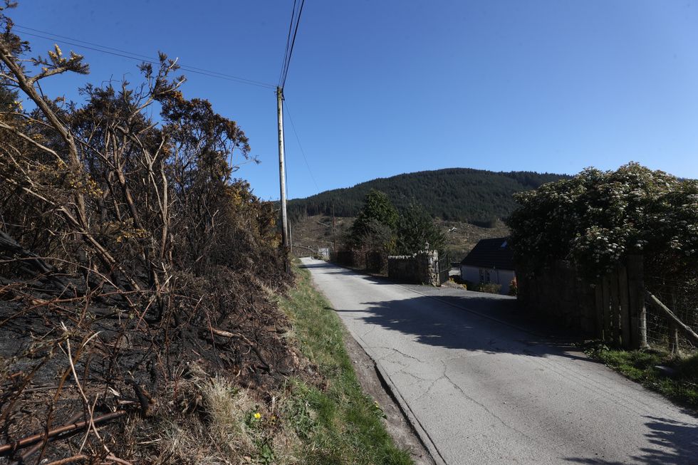 T\u200bhe charred remains of gorse fires which came dangerously close to a family home on the Newtown Road in the Mourne Mountains last weekend