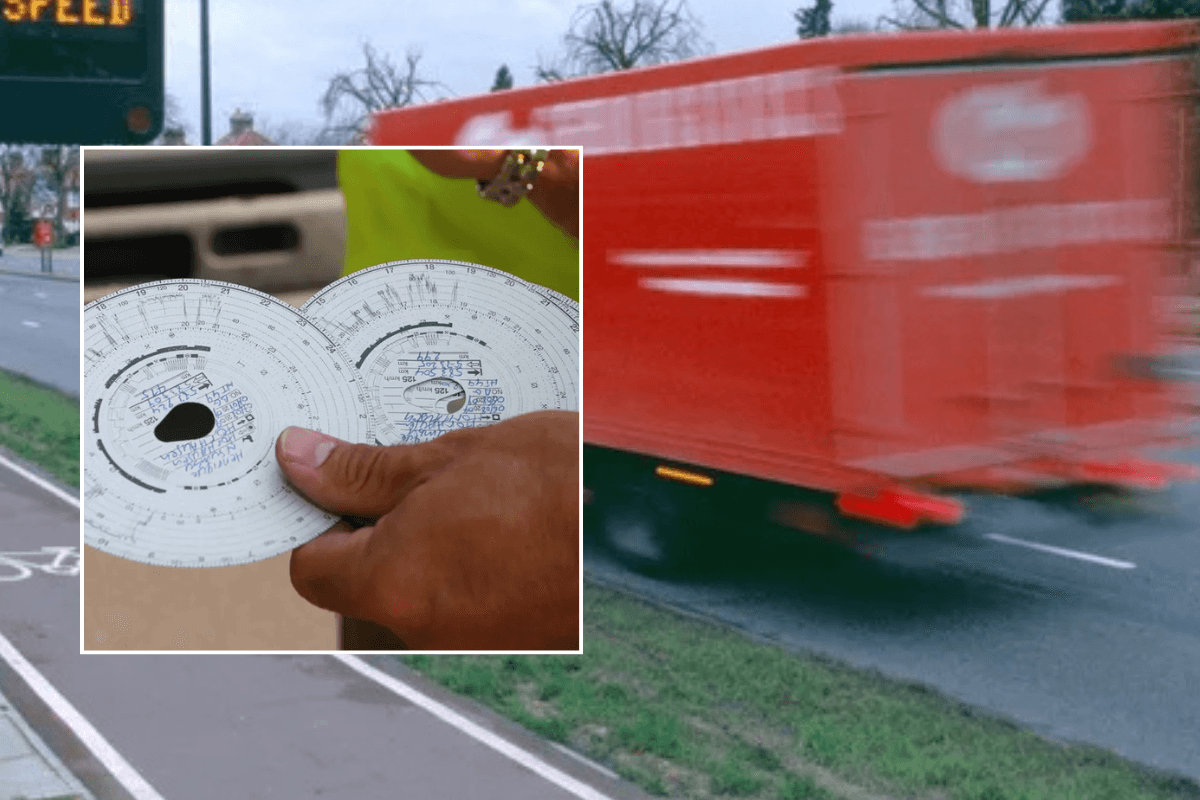 Tachograph and lorry on UK road