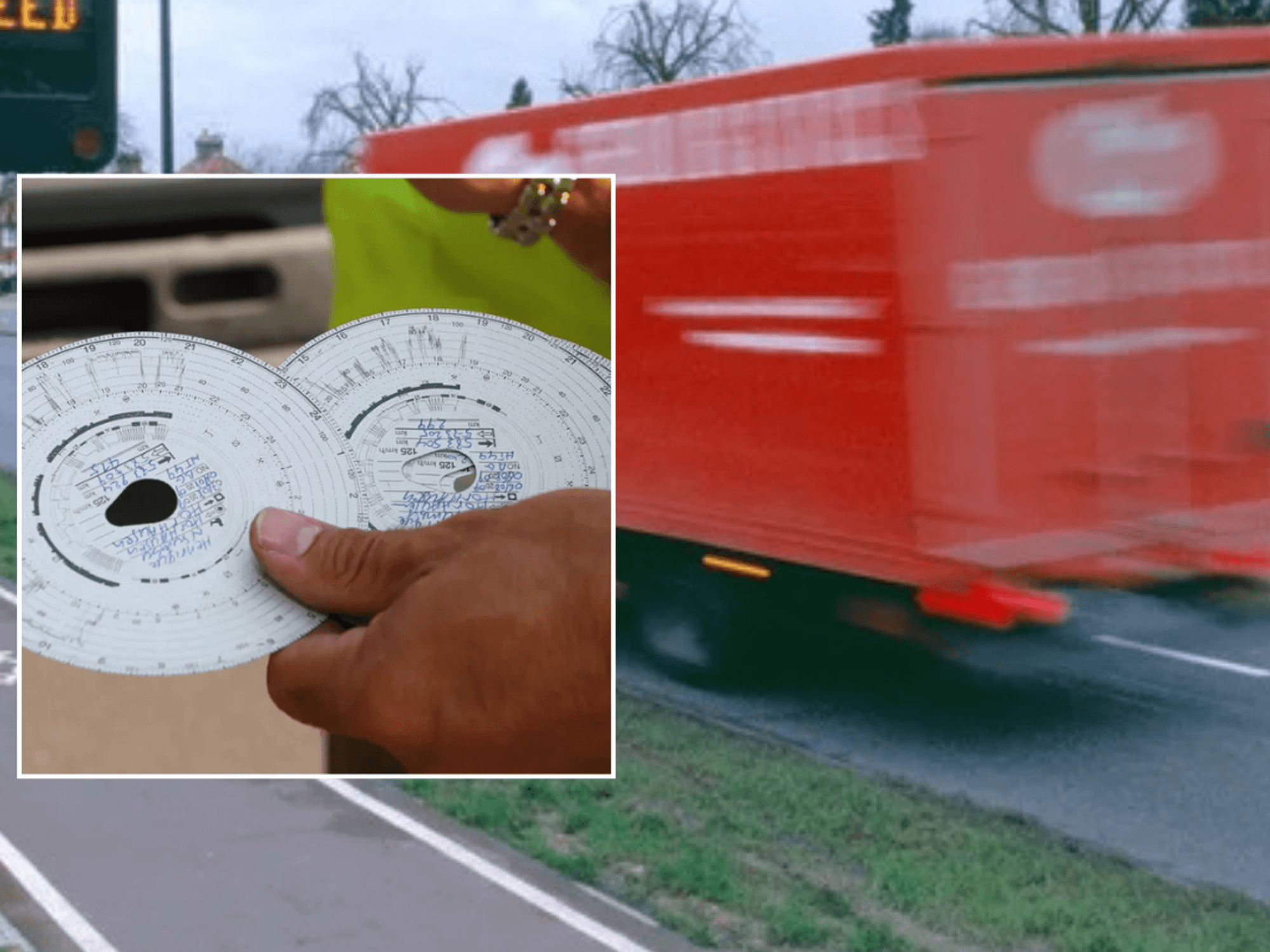 Tachograph and lorry on UK road