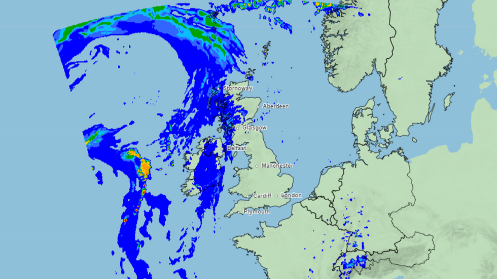 Tail end of hurricane on Met Office map