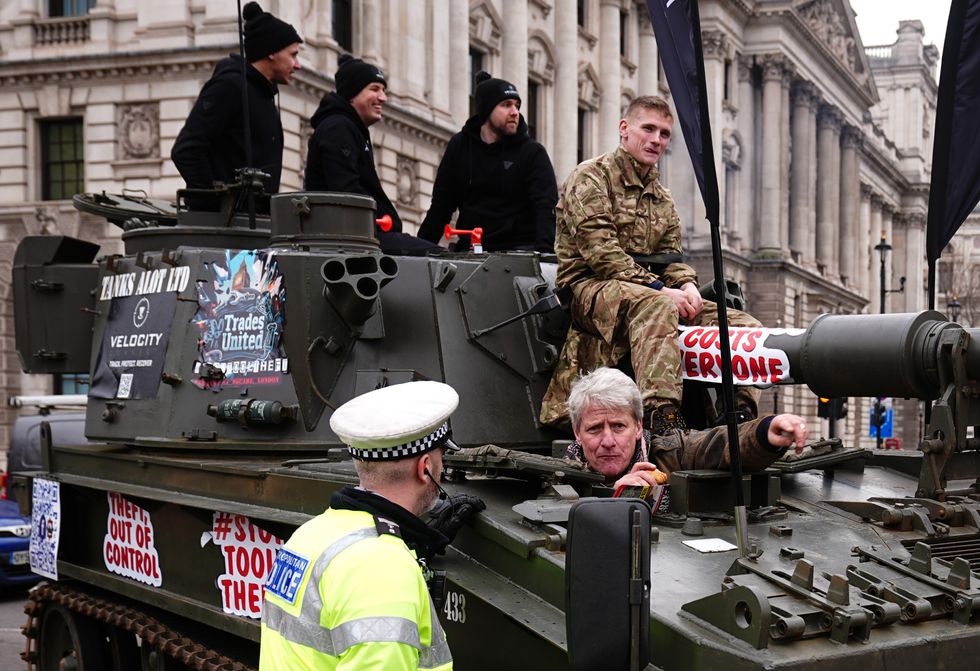 Tank at tradespeople protest in Parliament Sq