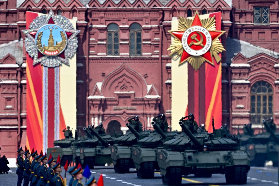 Tank column at a Moscow military parade earlier this year