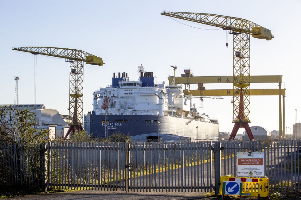Tanker Eduard Toll docked at Harland & Wolff's shipyard at Belfast Port in Northern Ireland. Picture date: Tuesday March 1, 2022.
