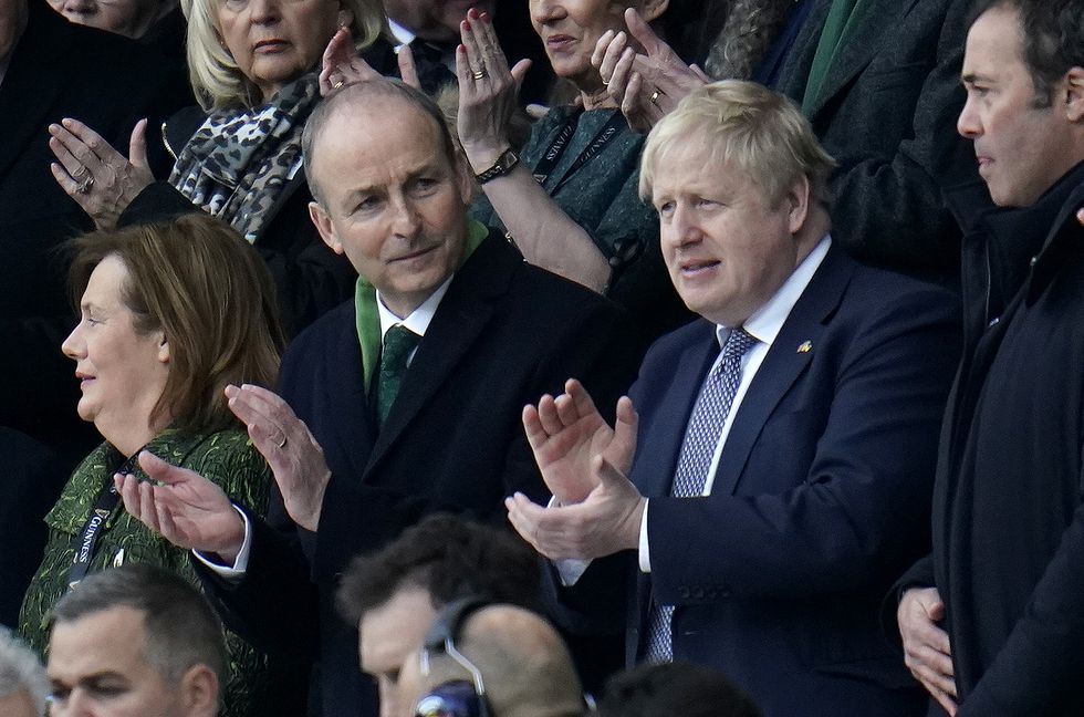 Taoiseach Michael Martin and Prime Minister Boris Johnson in the stands during a Guinness Six Nations match at Twickenham.
