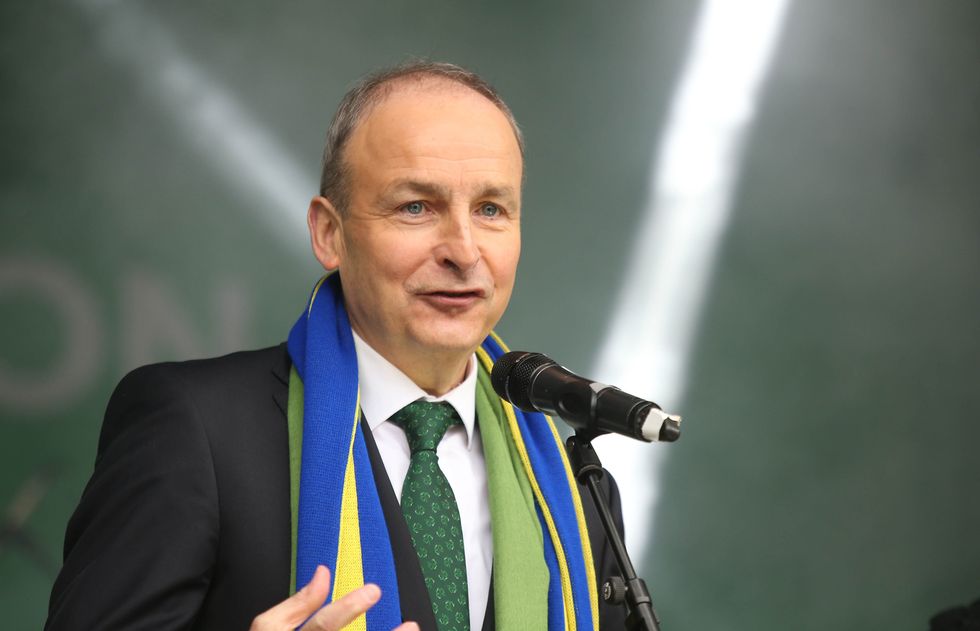 Taoiseach Micheal Martin speaking on stage in Trafalgar Square after the St Patrick's Day parade in London. Picture date: Sunday March 13, 2022.