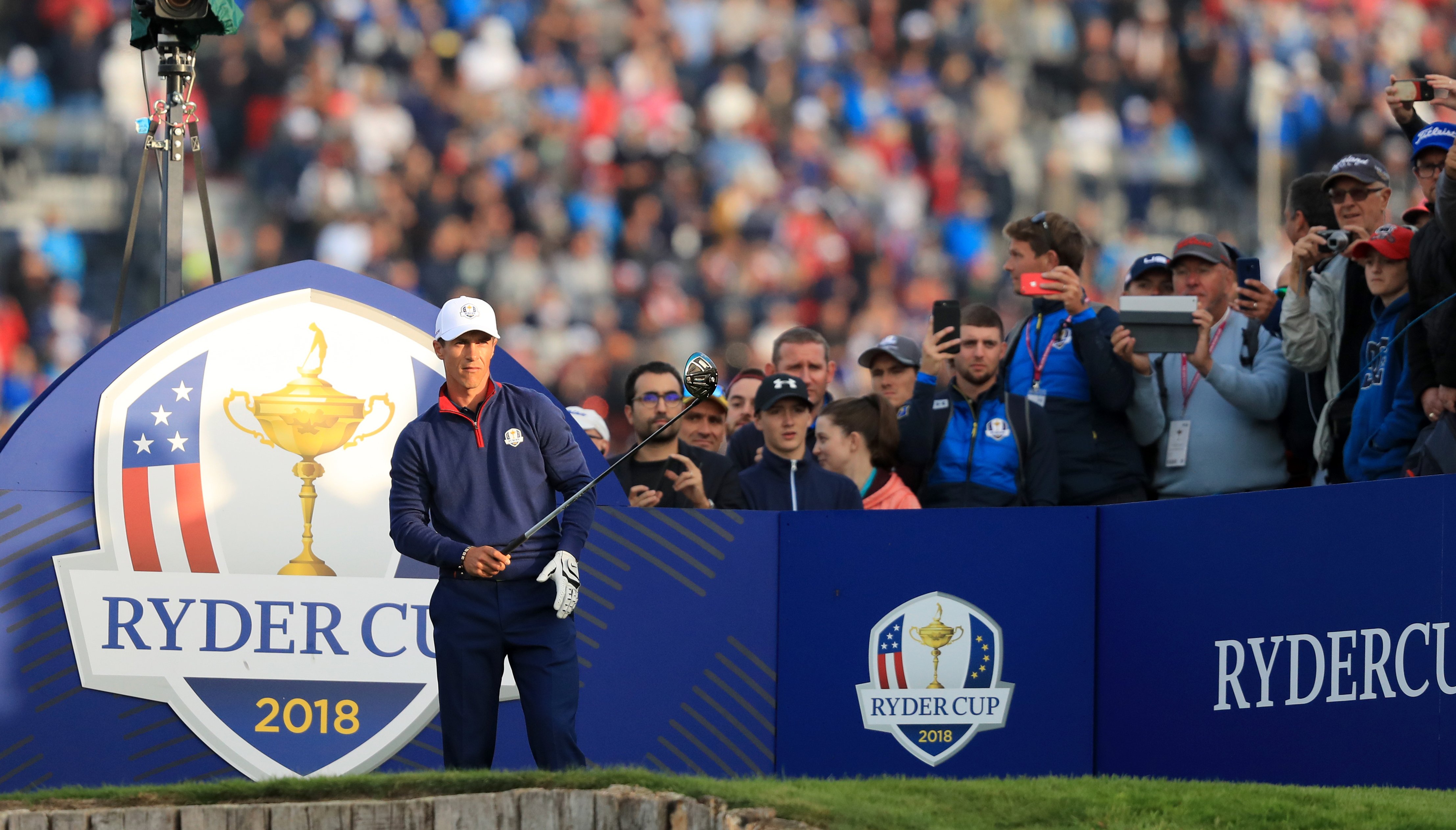 Team Europe's Thorbjorn Olsen on the third tee during the Fourballs match on day one of the Ryder Cup at Le Golf National, Saint-Quentin-en-Yvelines, Paris.