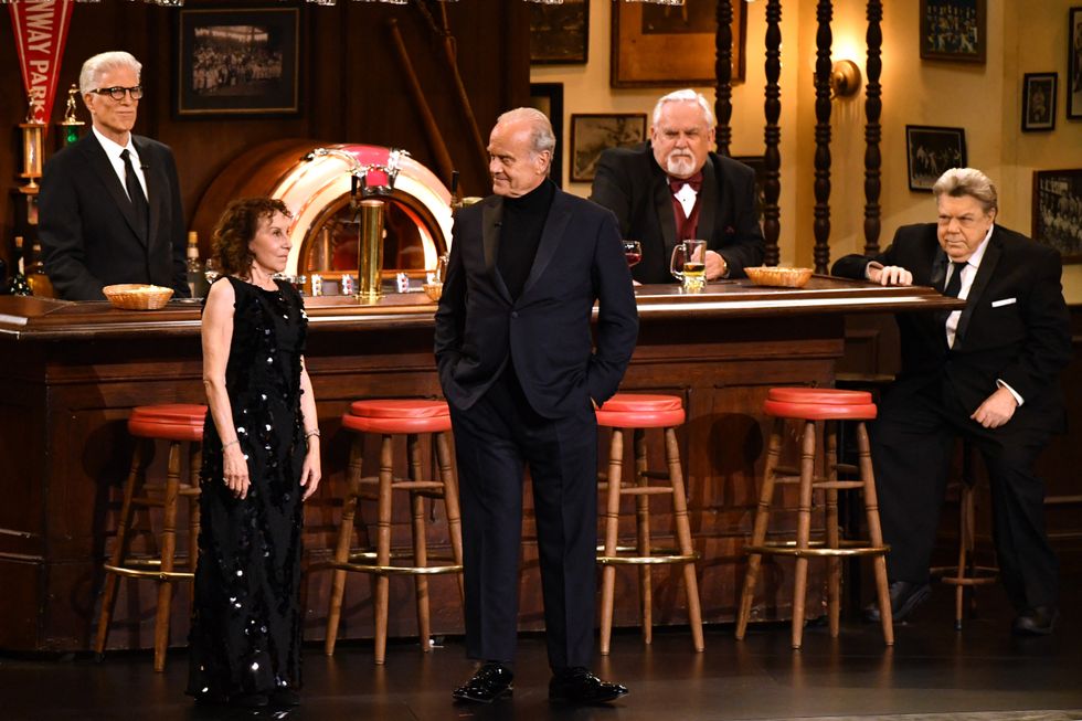 Ted Danson, Kelsey Grammer, Rhea Perlman, George Wendt, and John Ratzenberger