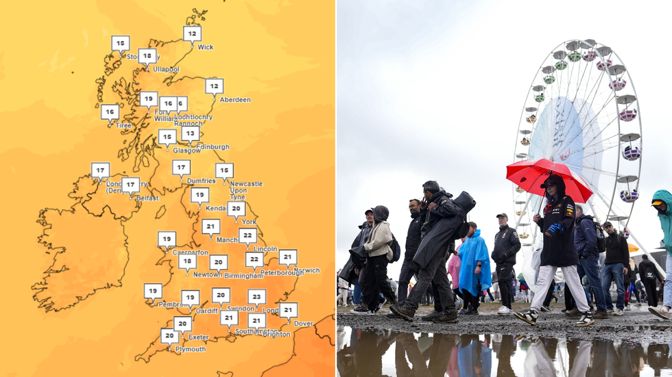 Temperature map/people in the rain at Silverstone