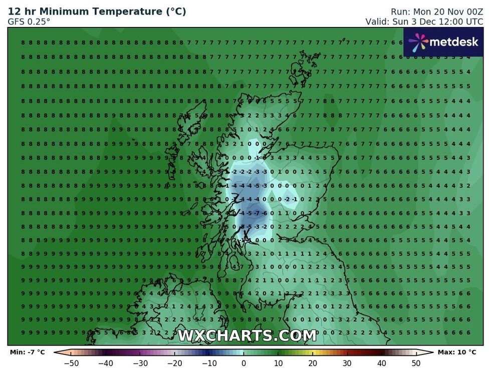 Temperatures across Scotland on December 3
