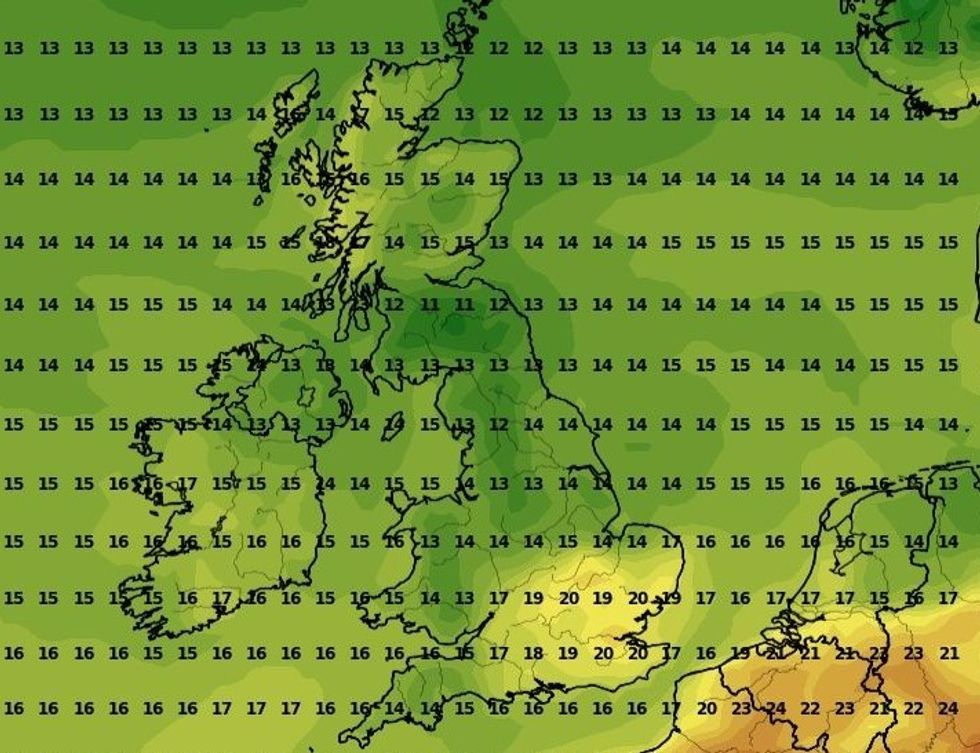 Temperatures across the UK over the weekend