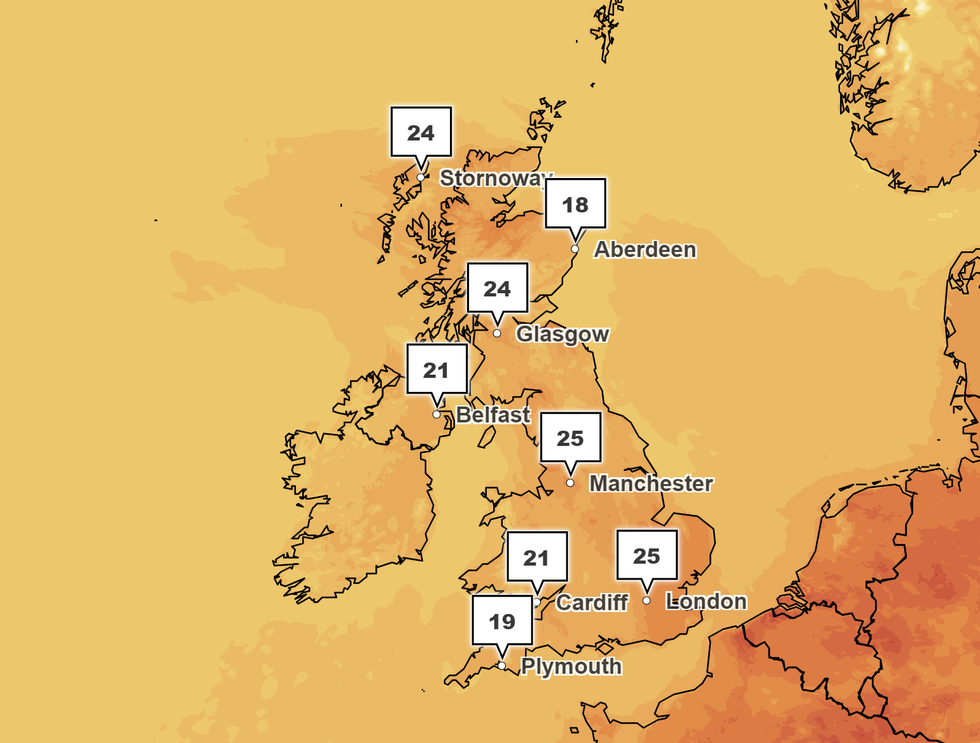 Temperatures across the UK will be in the 20s