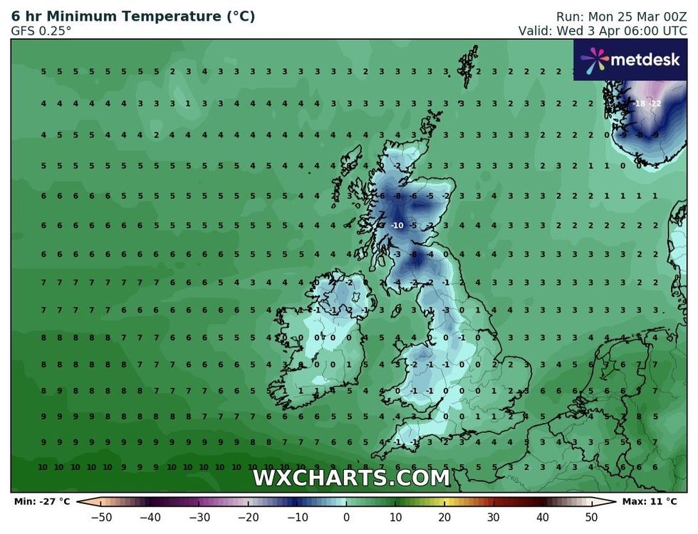 Temperatures could drop to as low as -10C