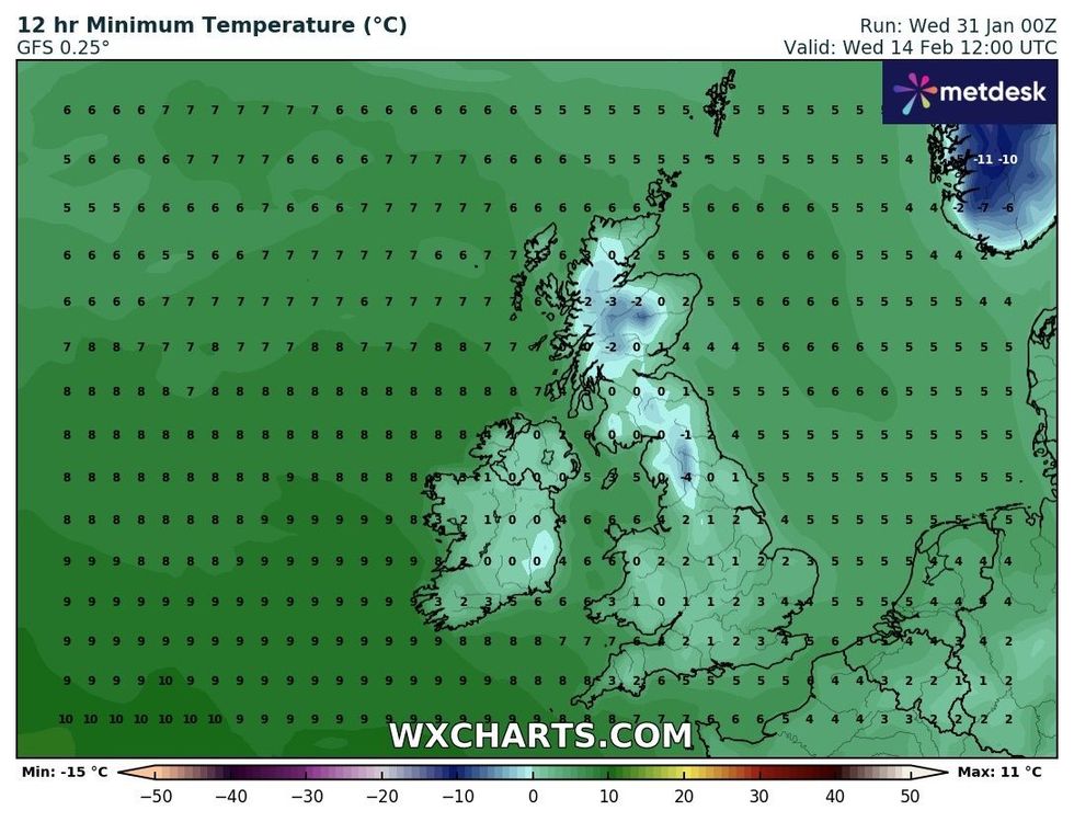 Temperatures could drop to as low as -4C