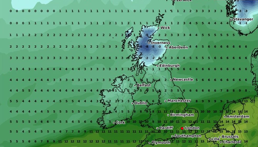 Temperatures in Scotland could drop as low as -8C.