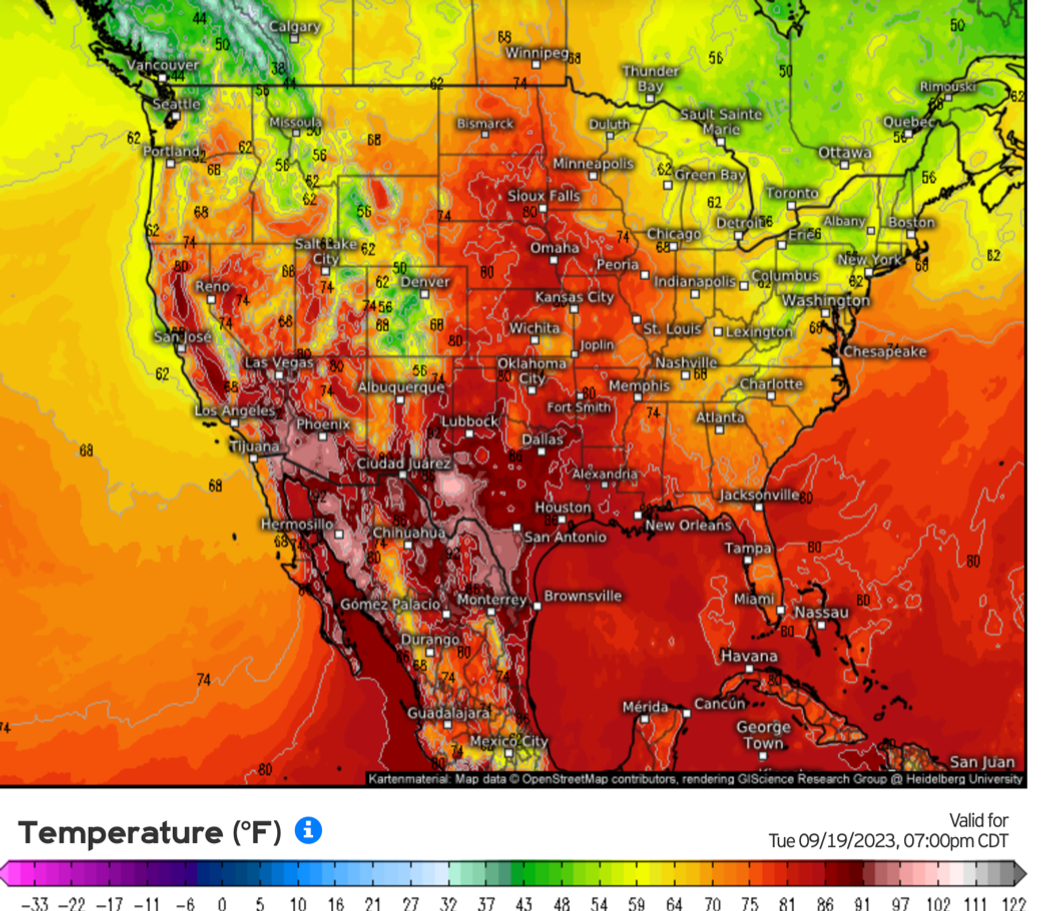 Temperatures nudge 100F across the south