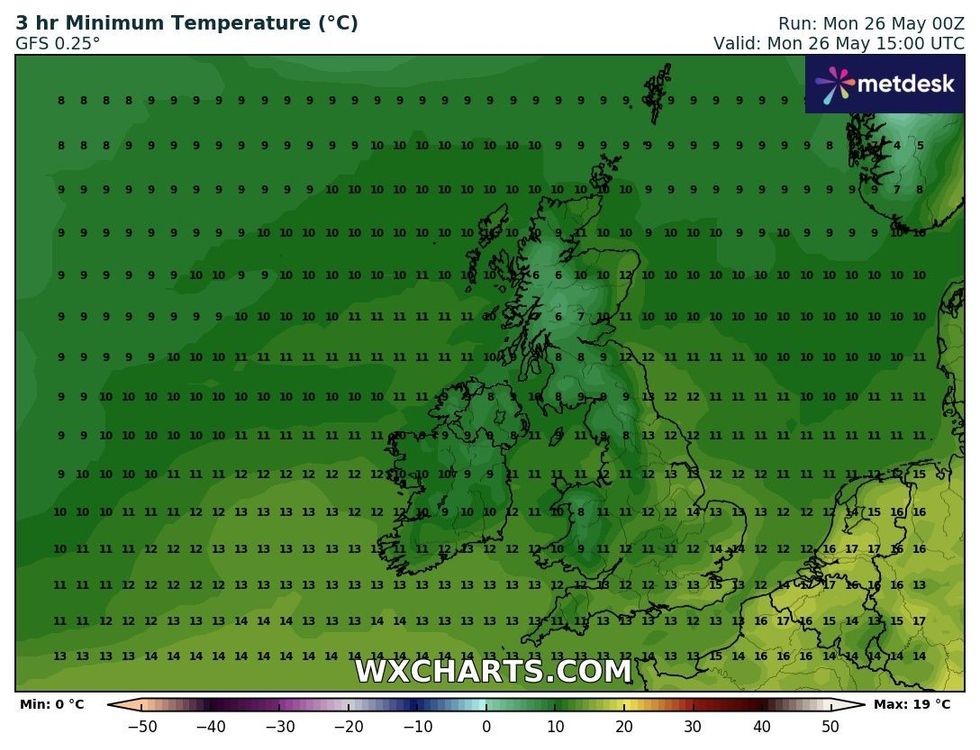 Temperatures will remain around 12C in the UK