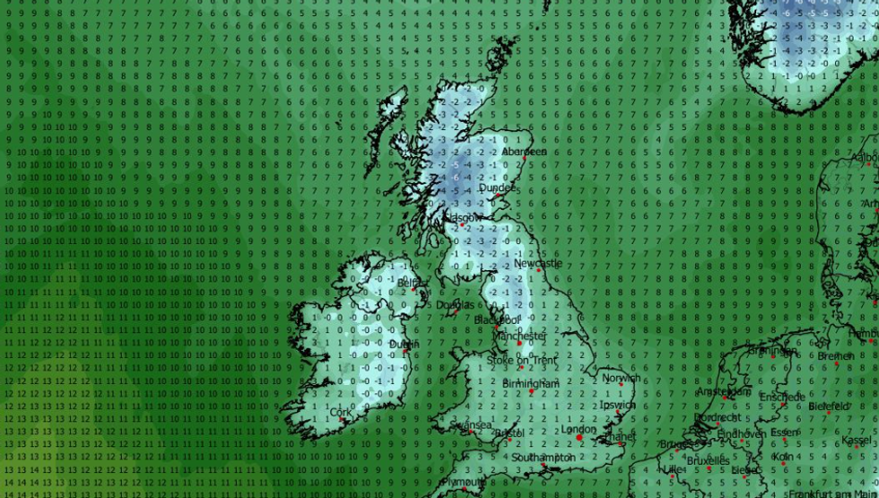 Tempreture map, Sunday Novermber 30