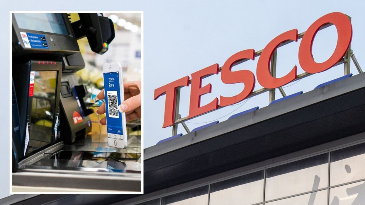 Tesco Clubcard app being used and Tesco store logo