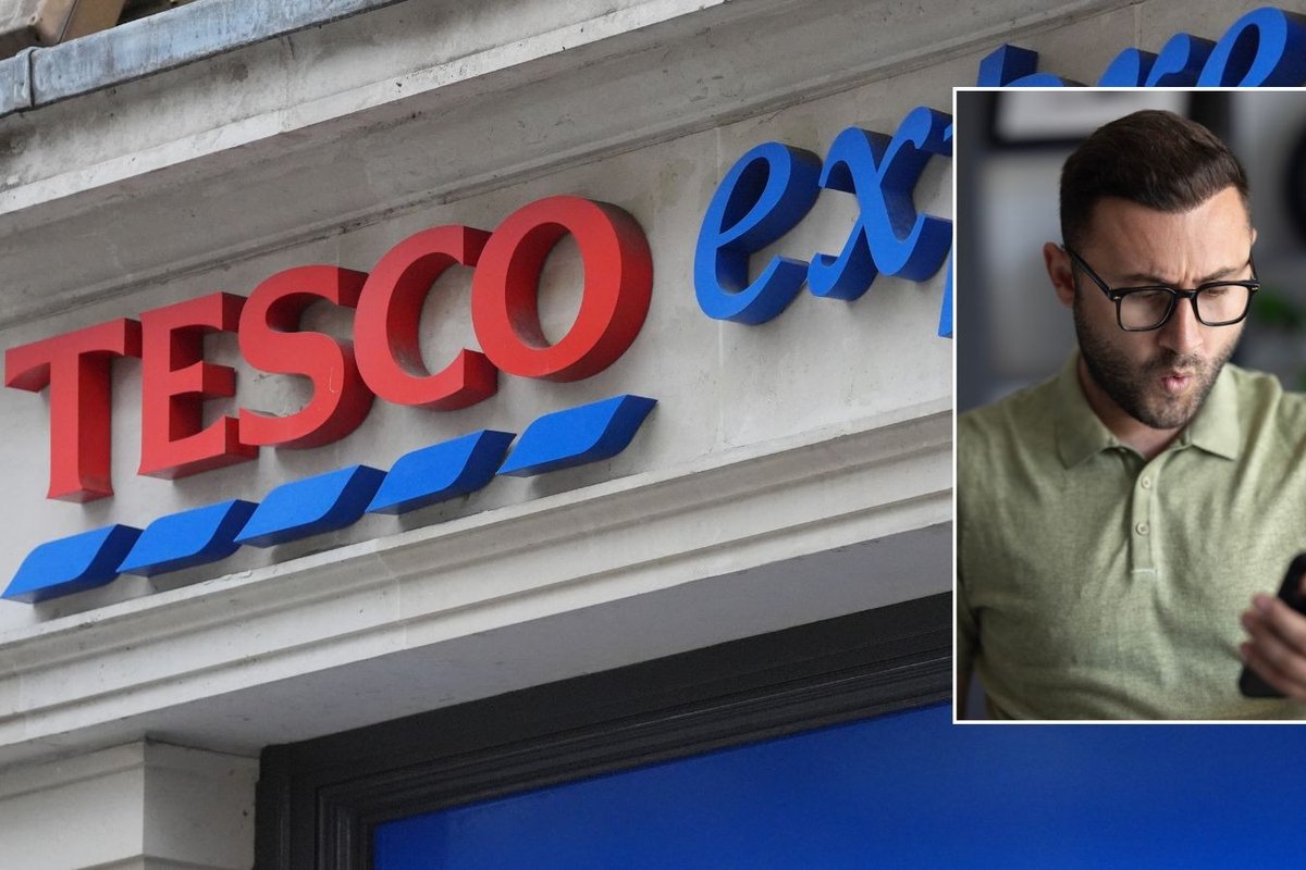 Tesco Express and man looking worried