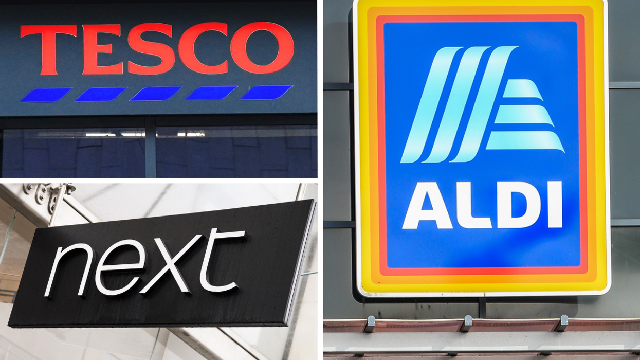 Tesco, Next, Aldi store signs