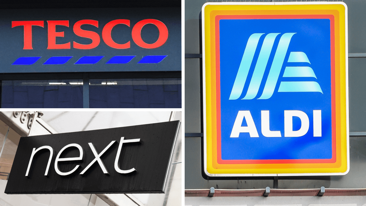 Tesco, Next, Aldi store signs