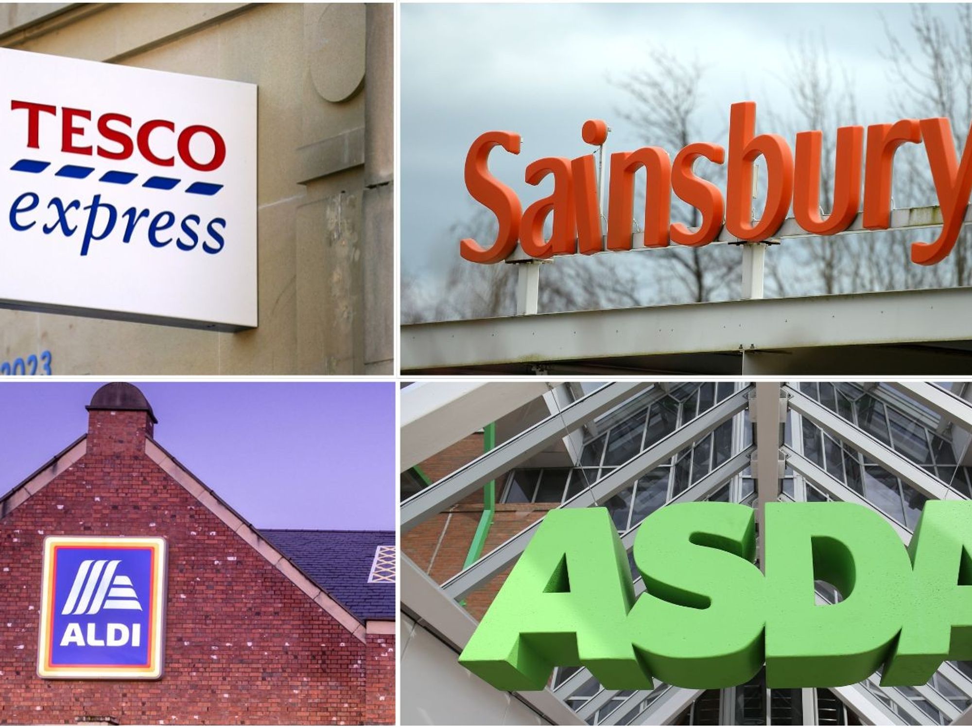 Tesco, Sainsbury's, Aldi and Asda store logo's